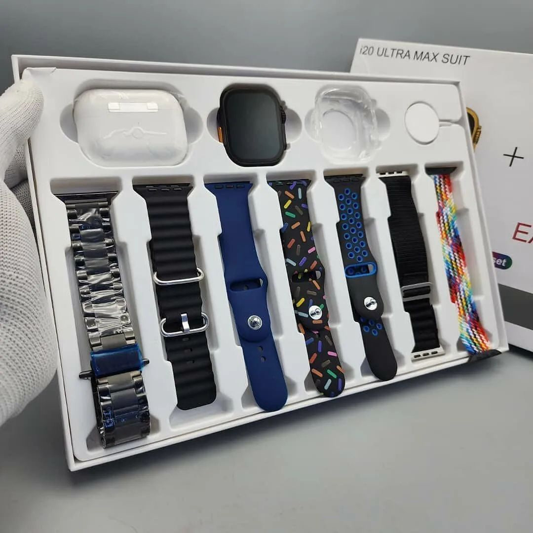 I20 Ultra Max smartwatch 10 in 1 combo box with AirPods and accessories