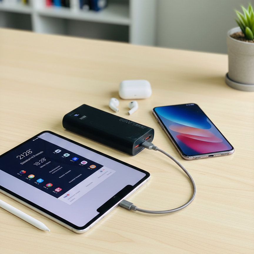 Slim polymer power bank for fast charging smartphones and tablets