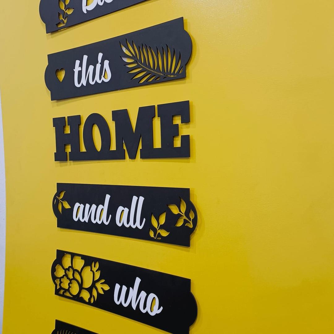 3D Bless This Home Wall Art Set Black White MDF 6 Pcs