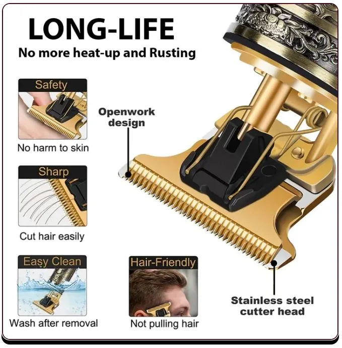 Vintage T9 professional metal body hair trimmer for men with precision cutting blades