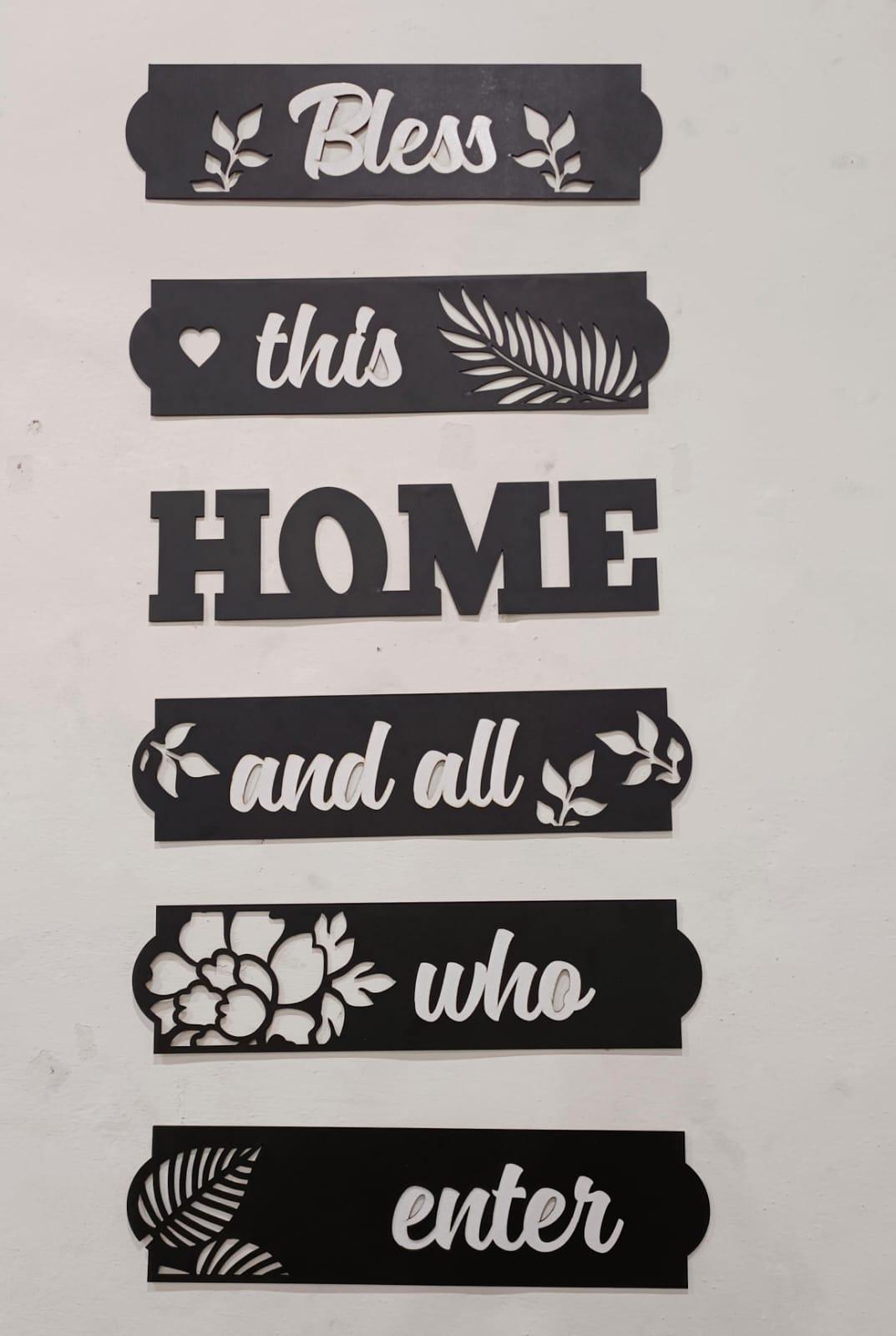 3D Bless This Home Wall Art Set Black White MDF 6 Pcs