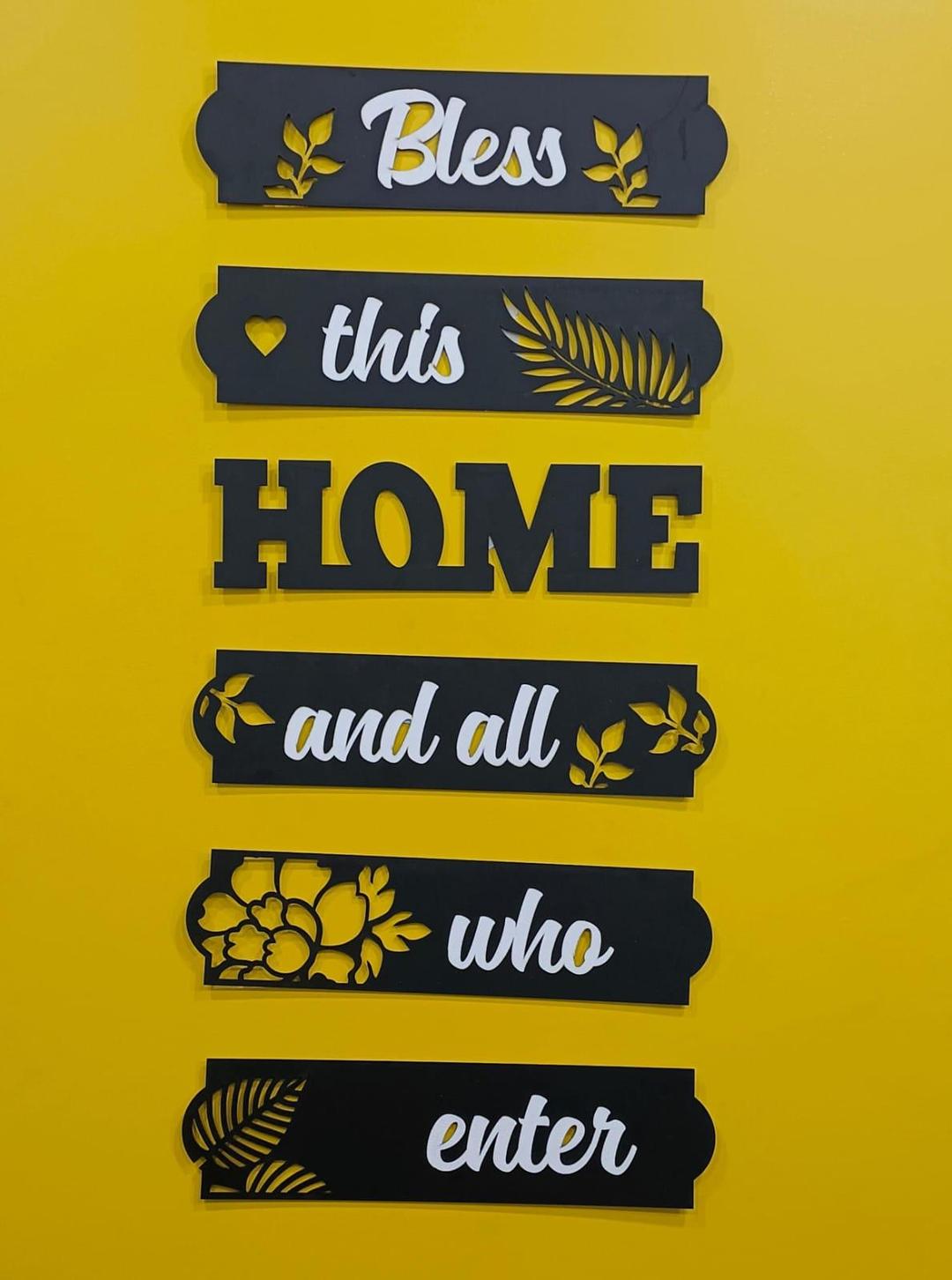 3D Bless This Home Wall Art Set Black White MDF 6 Pcs