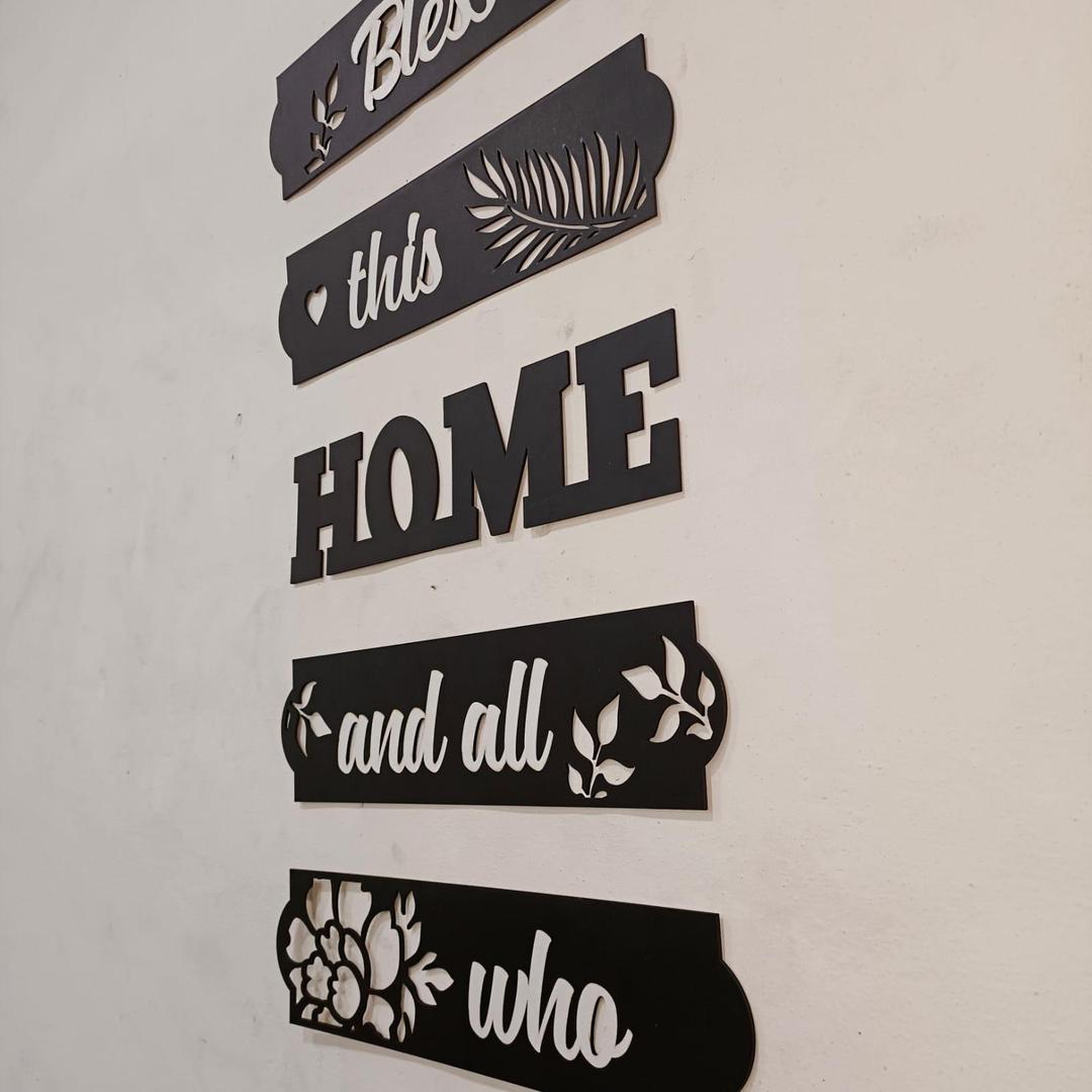 3D Bless This Home Wall Art Set Black White MDF 6 Pcs