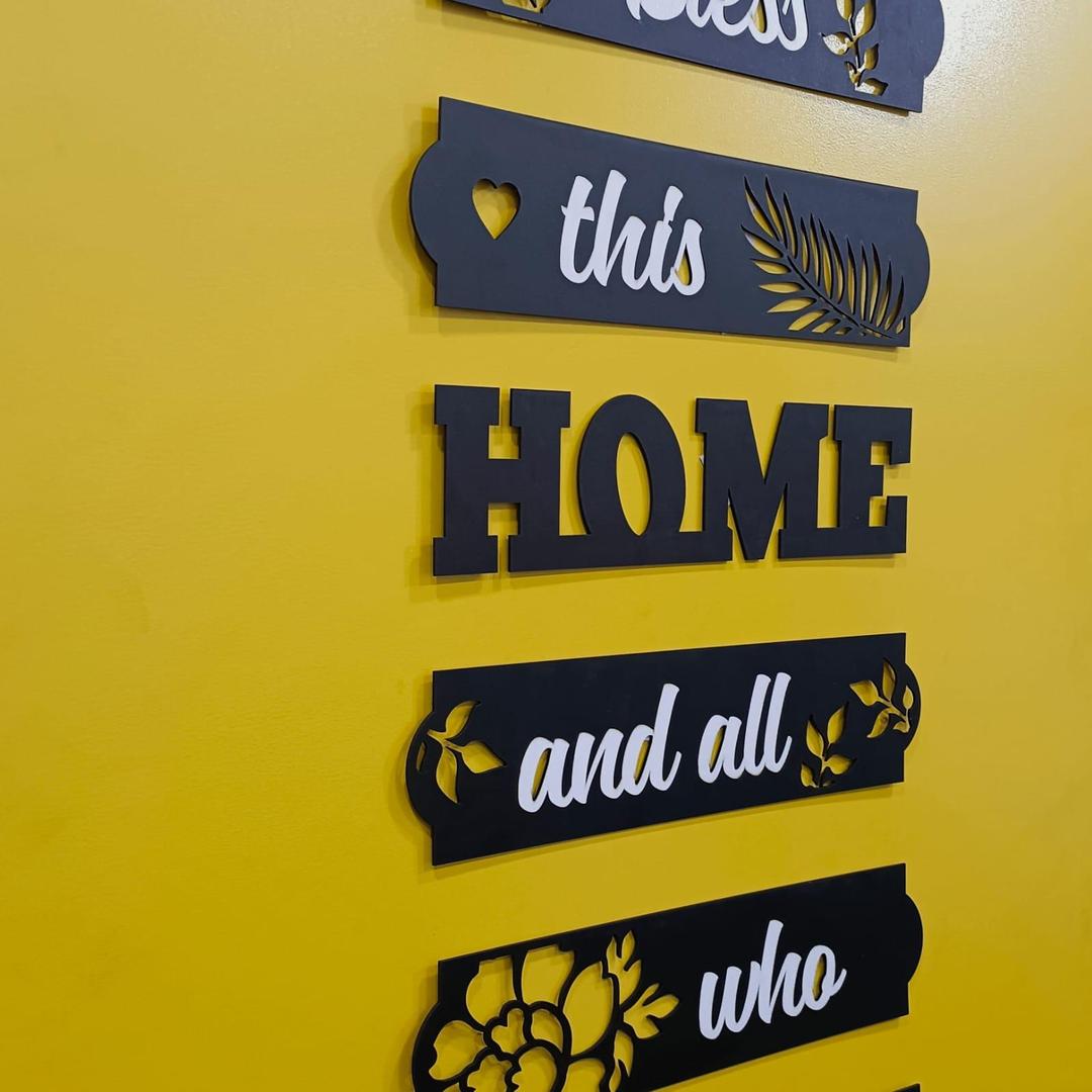 3D Bless This Home Wall Art Set Black White MDF 6 Pcs